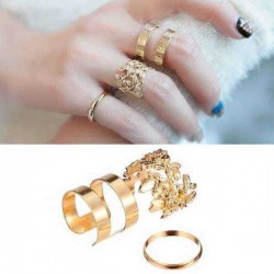3pcs Hollow Out Leaves Band Midi Knuckle Finger Rings Set Gold Plated