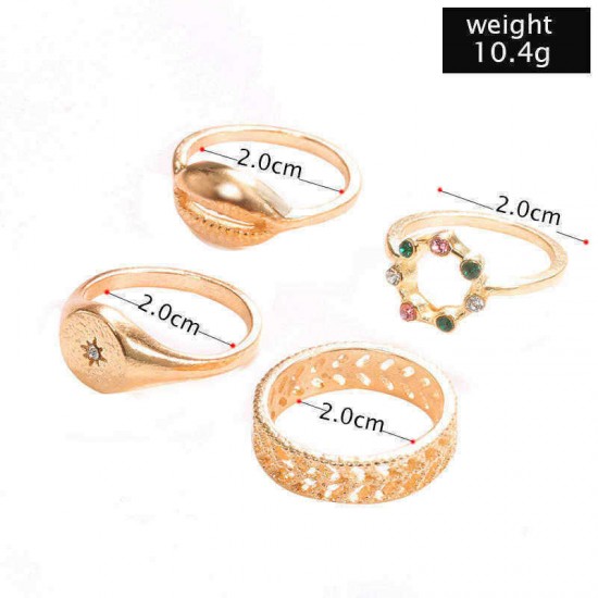 4 Pcs  Fashion Hollow Carved Shell Ring Diamond Ring