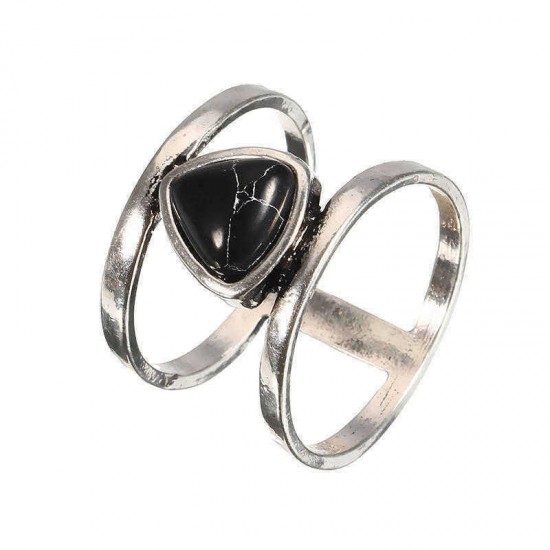 4 Pcs Bohemian Retro White Black Turquoise Geometric Knuckle Ring Set