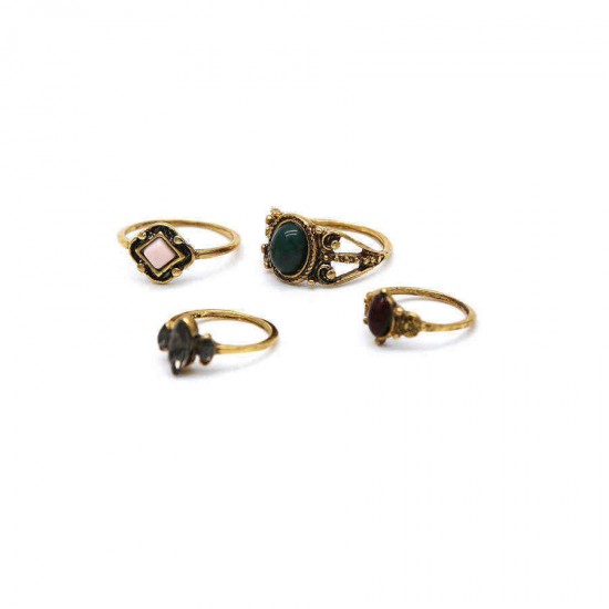 4Pcs  Fashion Vintage Acrylic Gemstone  Joint Ring
