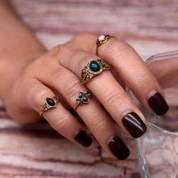 4Pcs  Fashion Vintage Acrylic Gemstone  Joint Ring