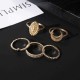 5 Pcs Bohemian Finger Rings Set Moon Oval Shield Ring Fashion Jewelry for Women