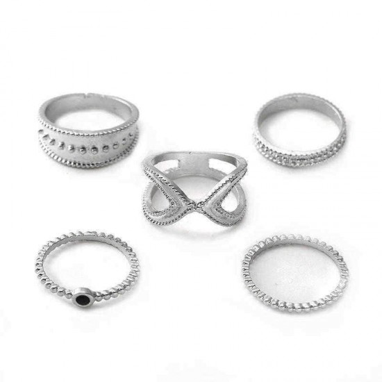 5 Pcs Bohemian Finger Rings Set Round Geometric Ring Fashion Jewelry for Women