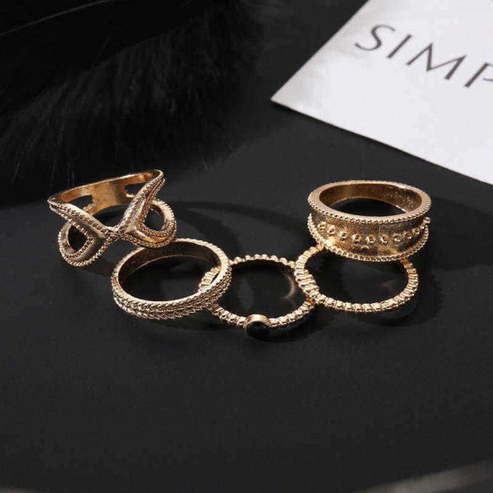 5 Pcs Bohemian Finger Rings Set Round Geometric Ring Fashion Jewelry for Women