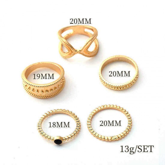 5 Pcs Bohemian Finger Rings Set Round Geometric Ring Fashion Jewelry for Women