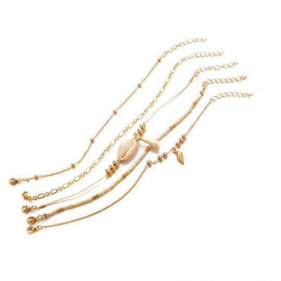 5 Pcs Bohemian Multilayer Gold Bracelet Set Shell Conch Bead Chain Charm Bracelet for Women