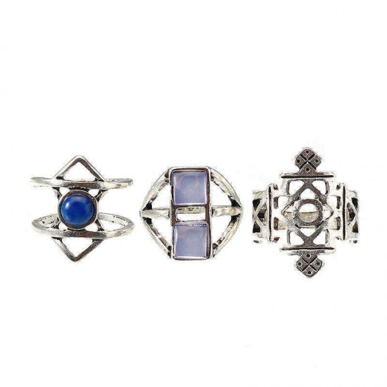 5 Pcs Stylish Bohemian Geometric Alloy Resin Ring Set Jewelry for Women