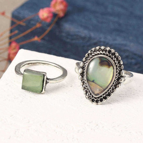 5 Pcs Stylish Bohemian Geometric Alloy Resin Ring Set Jewelry for Women