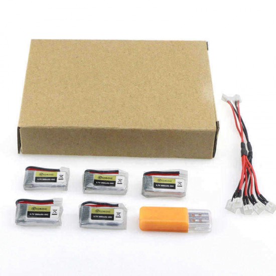 5PCS 3.7V 260MAH 45C Lipo Battery USB Charger Set for Eachine E010 E010C E011 E011C E013 JJRC H67