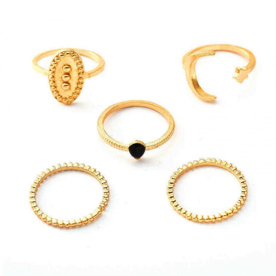 5Pcs Bohemian Finger Ring Set Moon Star Open Close Rings Fashion Jewelry for Women