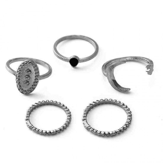 5Pcs Bohemian Finger Ring Set Moon Star Open Close Rings Fashion Jewelry for Women