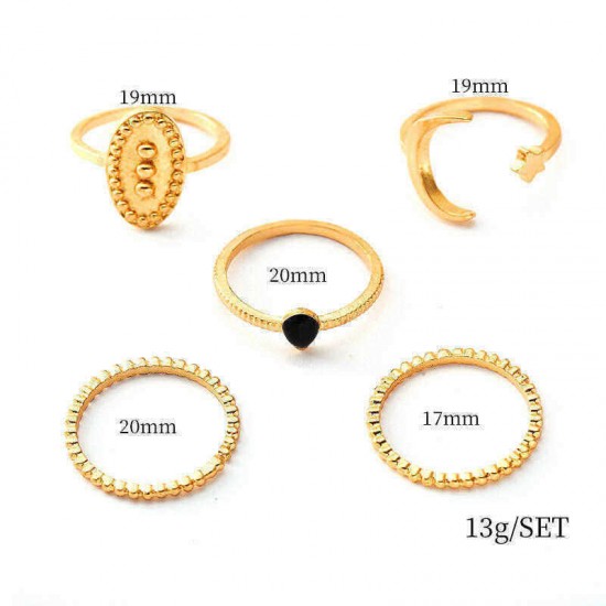 5Pcs Bohemian Finger Ring Set Moon Star Open Close Rings Fashion Jewelry for Women