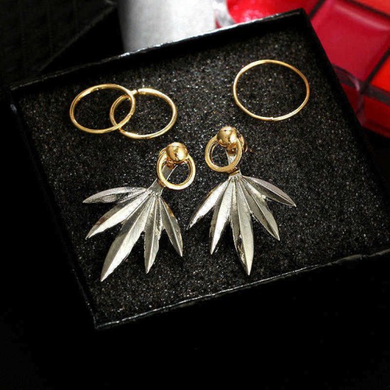5Pcs Leaf Geometric Earring Set Gold Rings Ear Clip Jewelry Gift for Girls Women