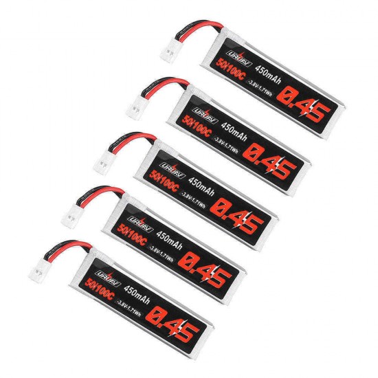 5Pcs URUAV 3.8V 450Mah 80/160C 1S HV 4.35V Lipo Battery White Plug for Happymodel Snapper7 Emax Tinyhawk