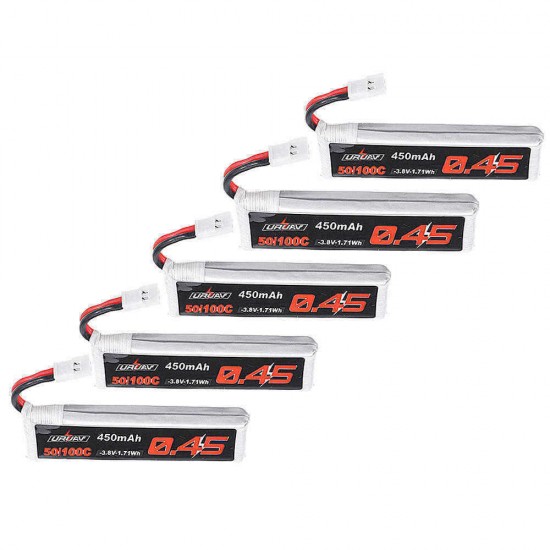 5Pcs URUAV 3.8V 450Mah 80/160C 1S HV 4.35V Lipo Battery White Plug for Happymodel Snapper7 Emax Tinyhawk