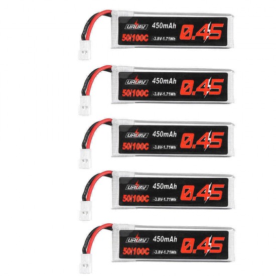 5Pcs URUAV 3.8V 450Mah 80/160C 1S HV 4.35V Lipo Battery White Plug for Happymodel Snapper7 Emax Tinyhawk