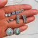 6 Pairs Retro Ear Stub Earring Set Vintage Carved Diamond Flower Earring For Women