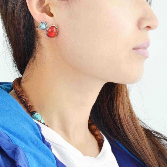 6 Pairs of Turquoise Triangle Shell Ellipse Ear Stud Alloy Earrings Set