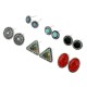 6 Pairs of Turquoise Triangle Shell Ellipse Ear Stud Alloy Earrings Set