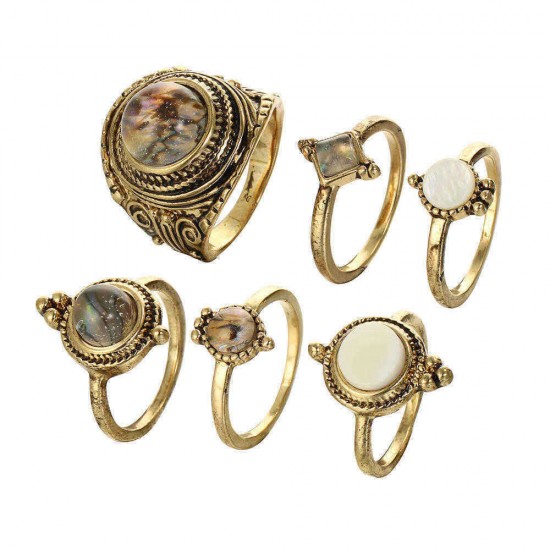 6 Pcs Vintage Gold Knuckle Ring Set Cobblestone Geometric Finger Rings Fashion Jewelry for Women