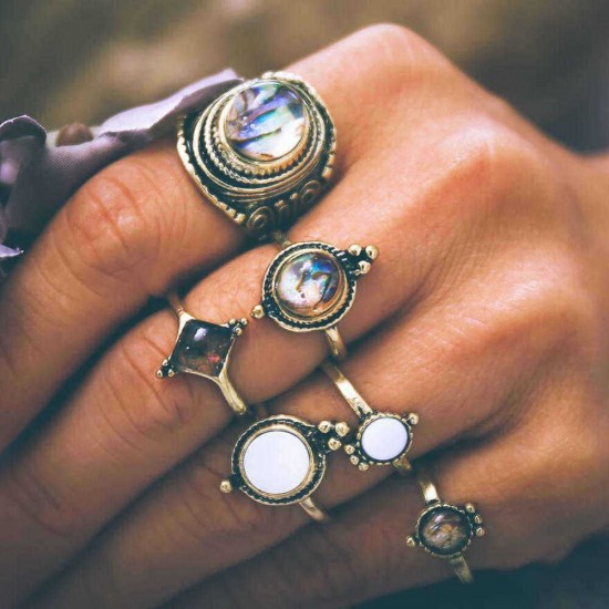 6 Pcs Vintage Gold Knuckle Ring Set Cobblestone Geometric Finger Rings Fashion Jewelry for Women