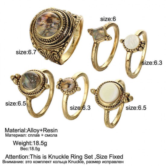 6 Pcs Vintage Gold Knuckle Ring Set Cobblestone Geometric Finger Rings Fashion Jewelry for Women