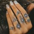 7 Pcs Purple Crystal Trendy Ring Set Hollow Flower Knuckle Ring Jewelry Gift for Women