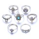 7Pcs Retro Ethnic Style Openwork Gem Joint Ring