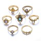 7Pcs Retro Ethnic Style Openwork Gem Joint Ring