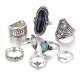 8 Pcs Bohemian Silver Color Ring Set Turquoise Gem Knuckle Rings Gift for Women