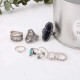 8 Pcs Bohemian Silver Color Ring Set Turquoise Gem Knuckle Rings Gift for Women