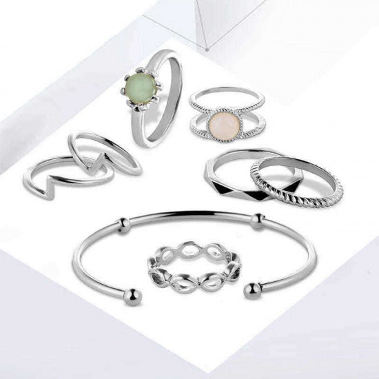 8 Pcs of Gold Silver Plated Crystal Rings Women Bracelets Jewelry Set