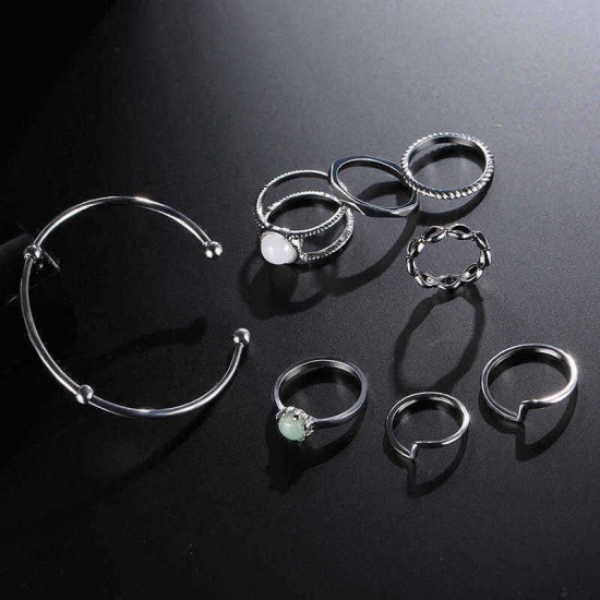 8 Pcs of Gold Silver Plated Crystal Rings Women Bracelets Jewelry Set