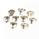 9 Pcs Vintage Statement Ring Set Helm Leaf Knuckle Rings Bohemian Jewelry for Women