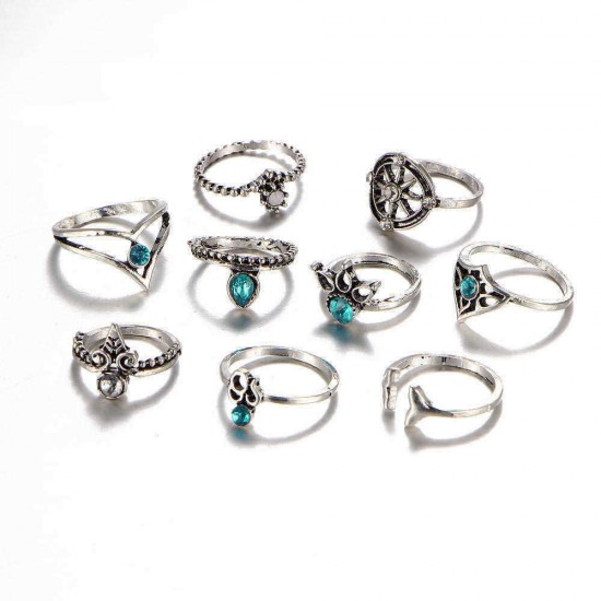 9 Pcs Vintage Statement Ring Set Helm Leaf Knuckle Rings Bohemian Jewelry for Women