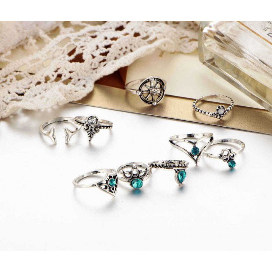 9 Pcs Vintage Statement Ring Set Helm Leaf Knuckle Rings Bohemian Jewelry for Women