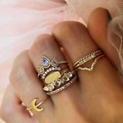 9 stk Etnisk Colorful Diamond Ring Set Retro Gold Moon Rhinestone Rings For Women