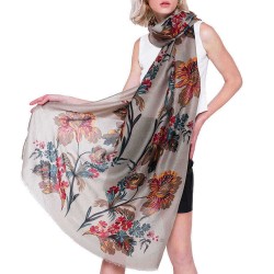 90*180CM Women Linen Summer Chinese Floral Painting Scarf Outdoor Breathable Flower Shawl