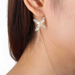 925 Silver Earrings Tassel Flowers Elegant Earrings