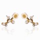 925 Silver Needle Shell Flower Crystal Rhinestone Ear Stud Earrings