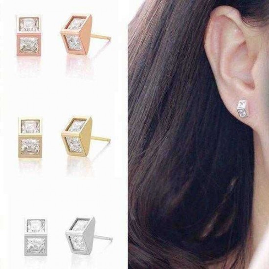 925 Silver Needle Triangle Zircon Crystal Ear Stud Earrings Women Jewelry