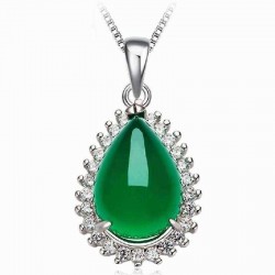 925 Silver Waterdrop Chalcedony Zircon Necklace Pendant