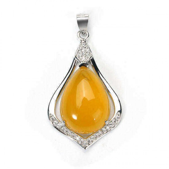 925 Silver Zircon Crystal Chalcedony Pendant For Necklace Chain