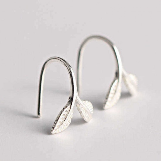 925 Sterling Silver Earrings Stylish Silver Leaf Ear Drop Lovely Earring Gift for Women