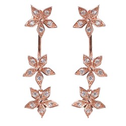 925 Sterling Silver Flower Earrings Dazzling Zirconia Rose Gold Ear Drop for Women