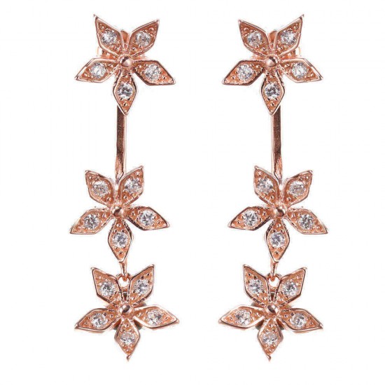 925 Sterling Silver Flower Earrings Dazzling Zirconia Rose Gold Ear Drop for Women