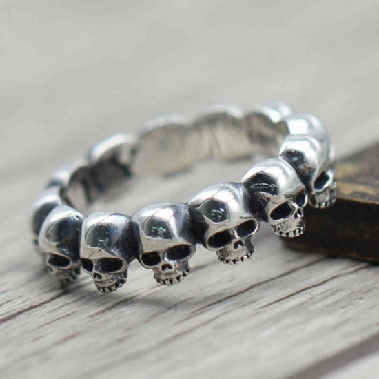 925 Sterling Silver Gothic Skull Skeleton Band Finger Ring Biker Punk Men Women Jewelry Gift