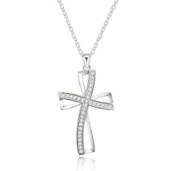 925 Sterling Silver Plated Women Cross Necklace Crystal Chain Jewelry