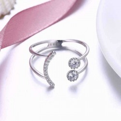 925 Sterling Silver Ring Geometric Zircon Open Ring Fashion Smiling Face Silver Ring for Women