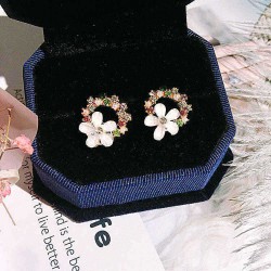 925 Sterling Silver Shell Flower Women Drop Earring Fashion Colorful Rhinestone Star Stud Earrings
